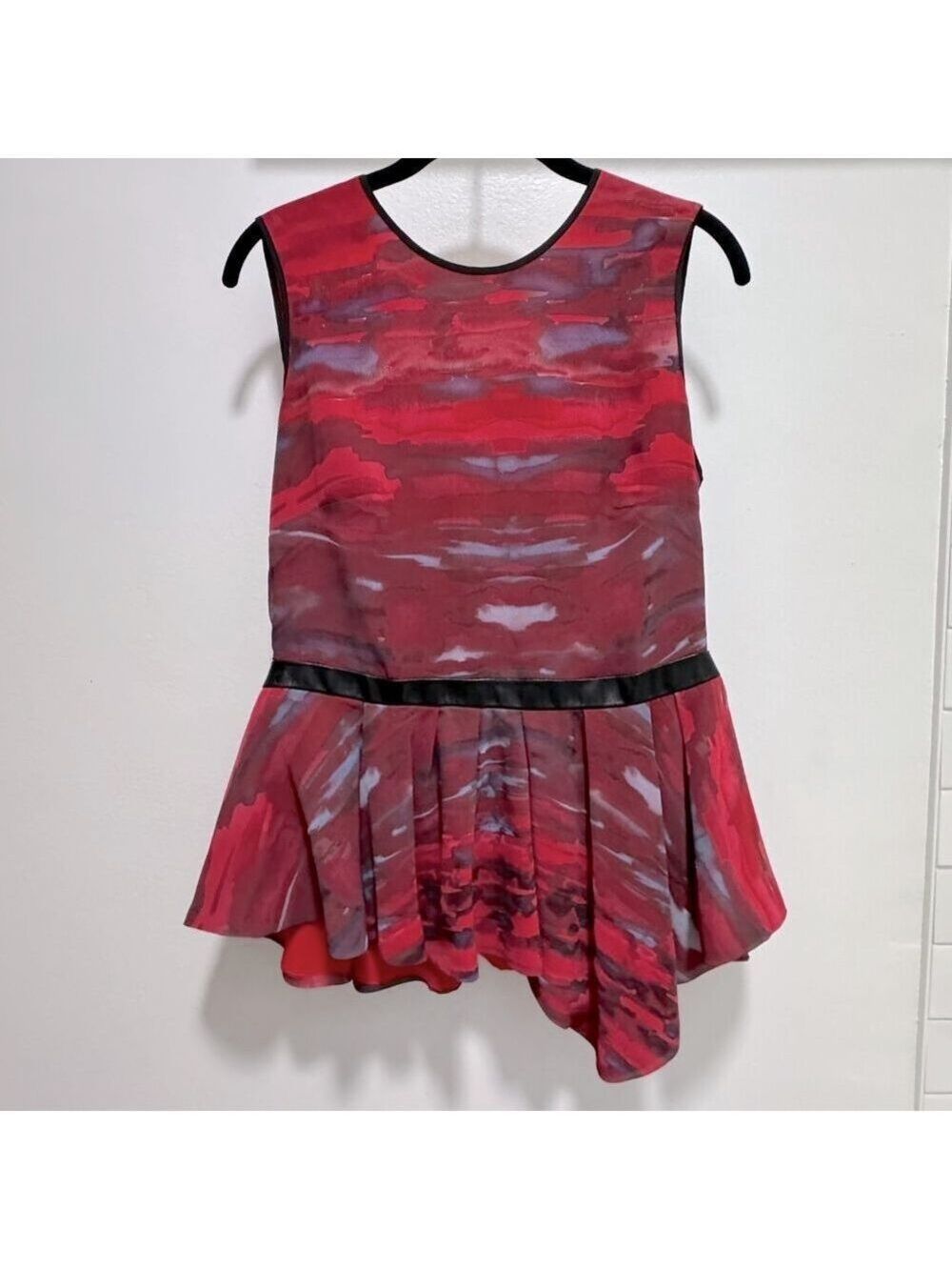 Hunter Bell Sleeveless Peplum, Leather Trim Top, Size 8